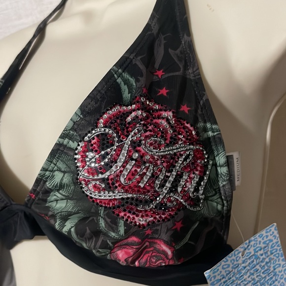 Sinful by affliction Femme Fatale Rose gun rhinestone tie - Picture 5 of 7